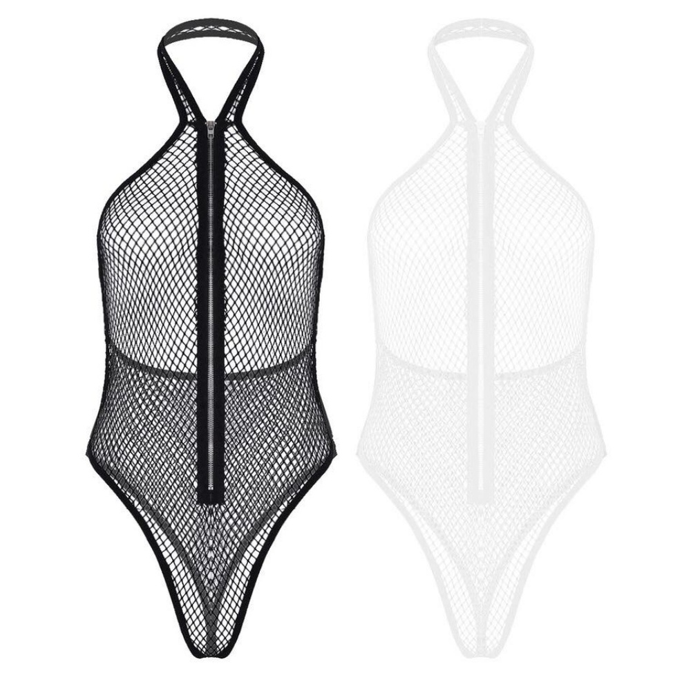 WHITE netted mesh thong bodysuit. NWT. OS